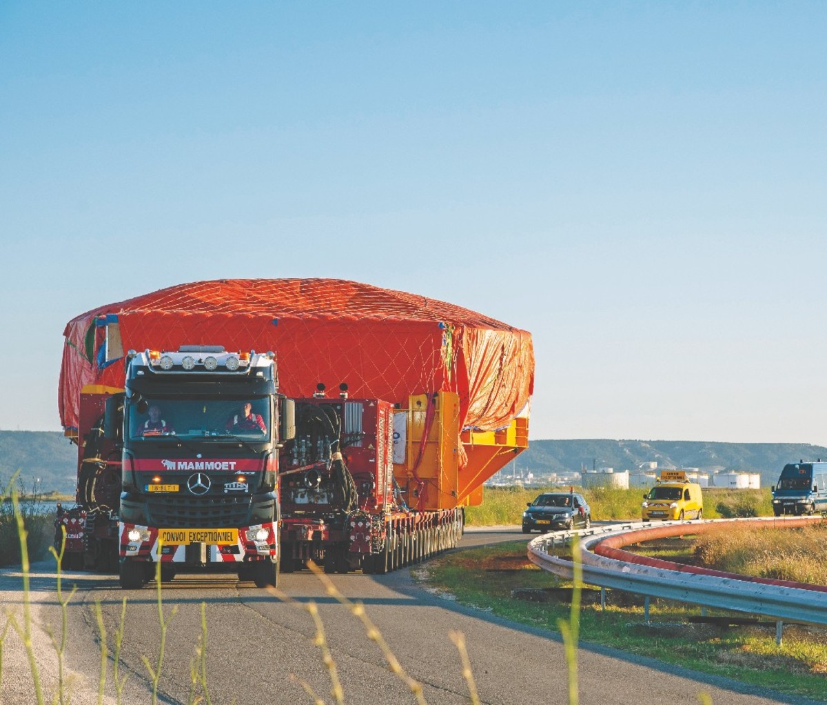 Truck transporting large load