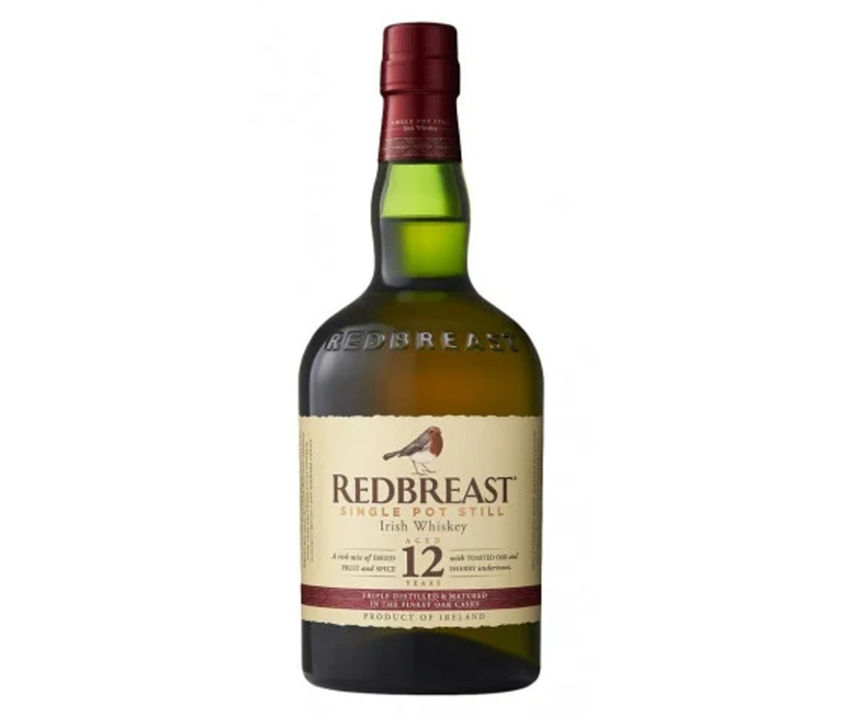 A bottle of Redbreast 12 Year Old Irish Whiskey