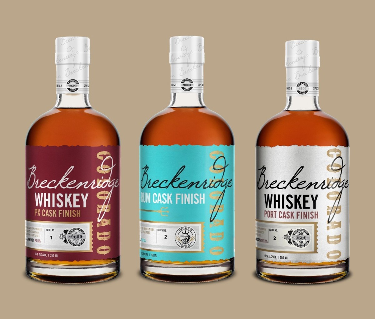 Lineup of Breckenridge Distillery bottles