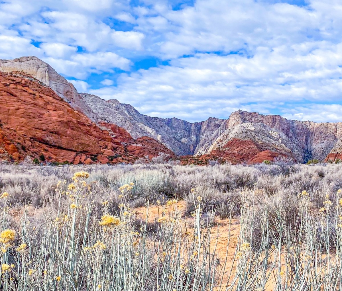 Red rock mountains in winter