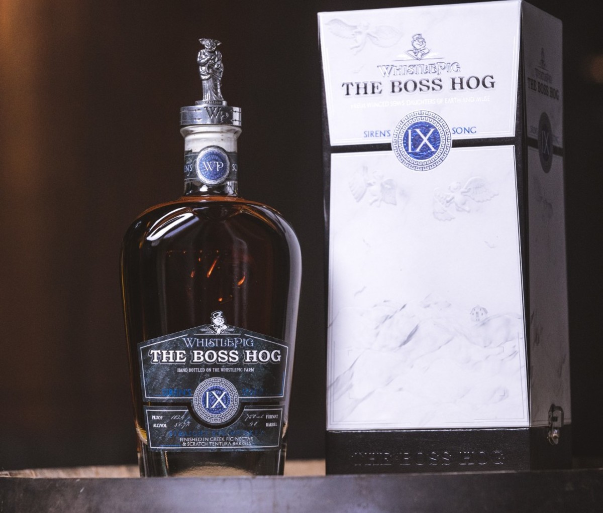 Bottle of WhistlePig Boss Hog IX: Siren's Song next to packaging box