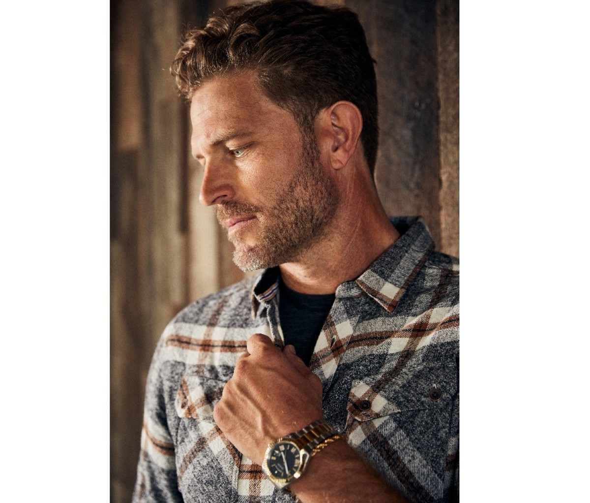 man wearing Buckle flannel shirt.