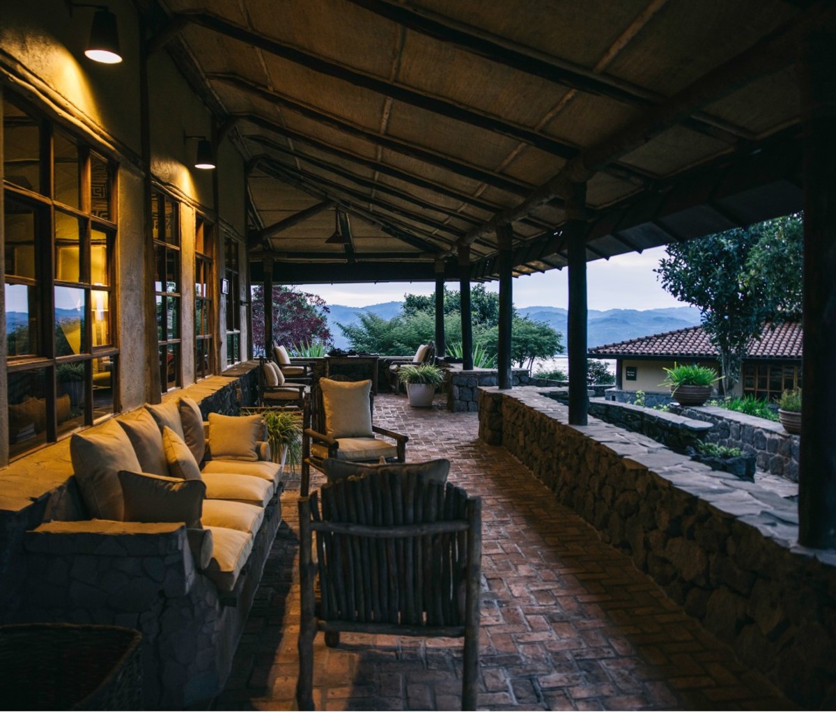 Lodge porch at dusk