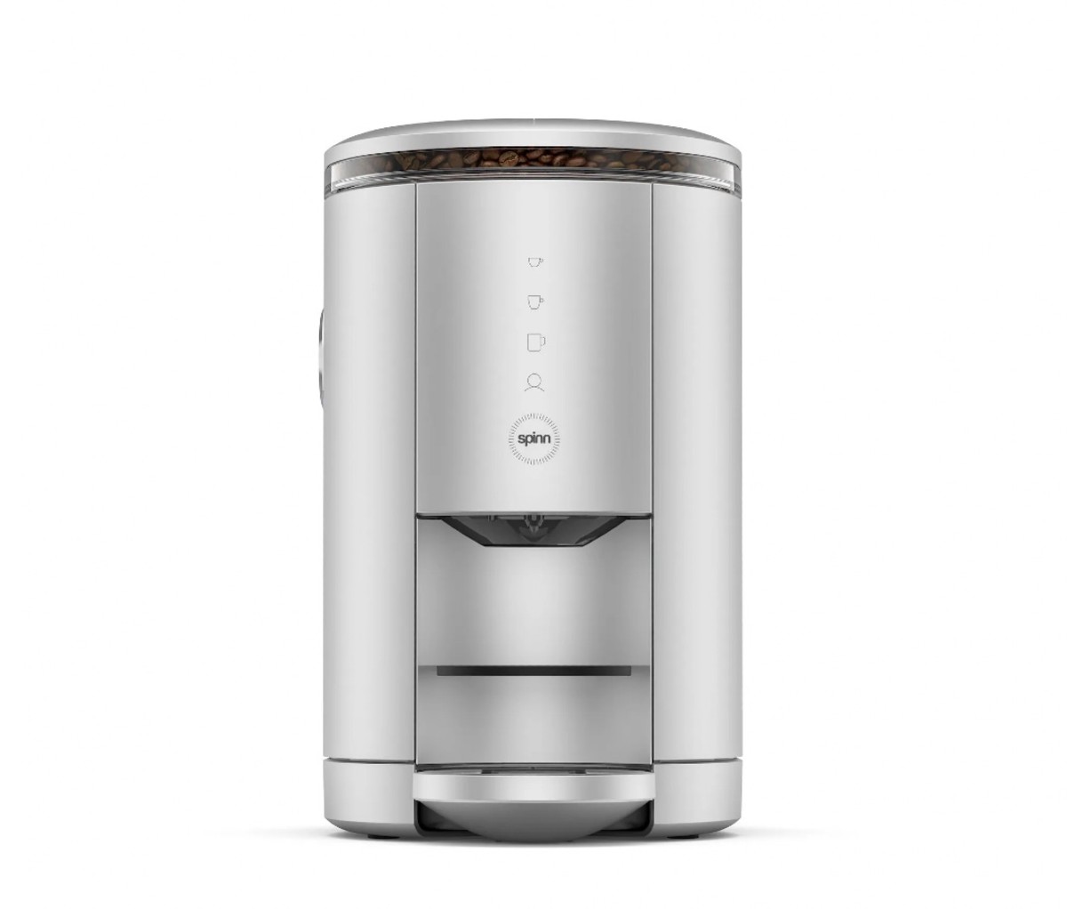 Silver coffee maker on a white background.