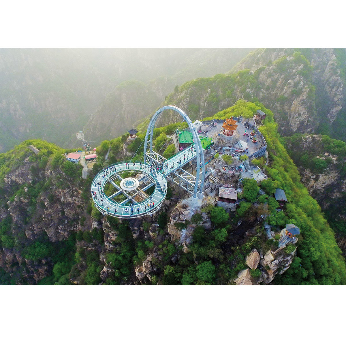 Aerial view of lookout point with trees surrounding