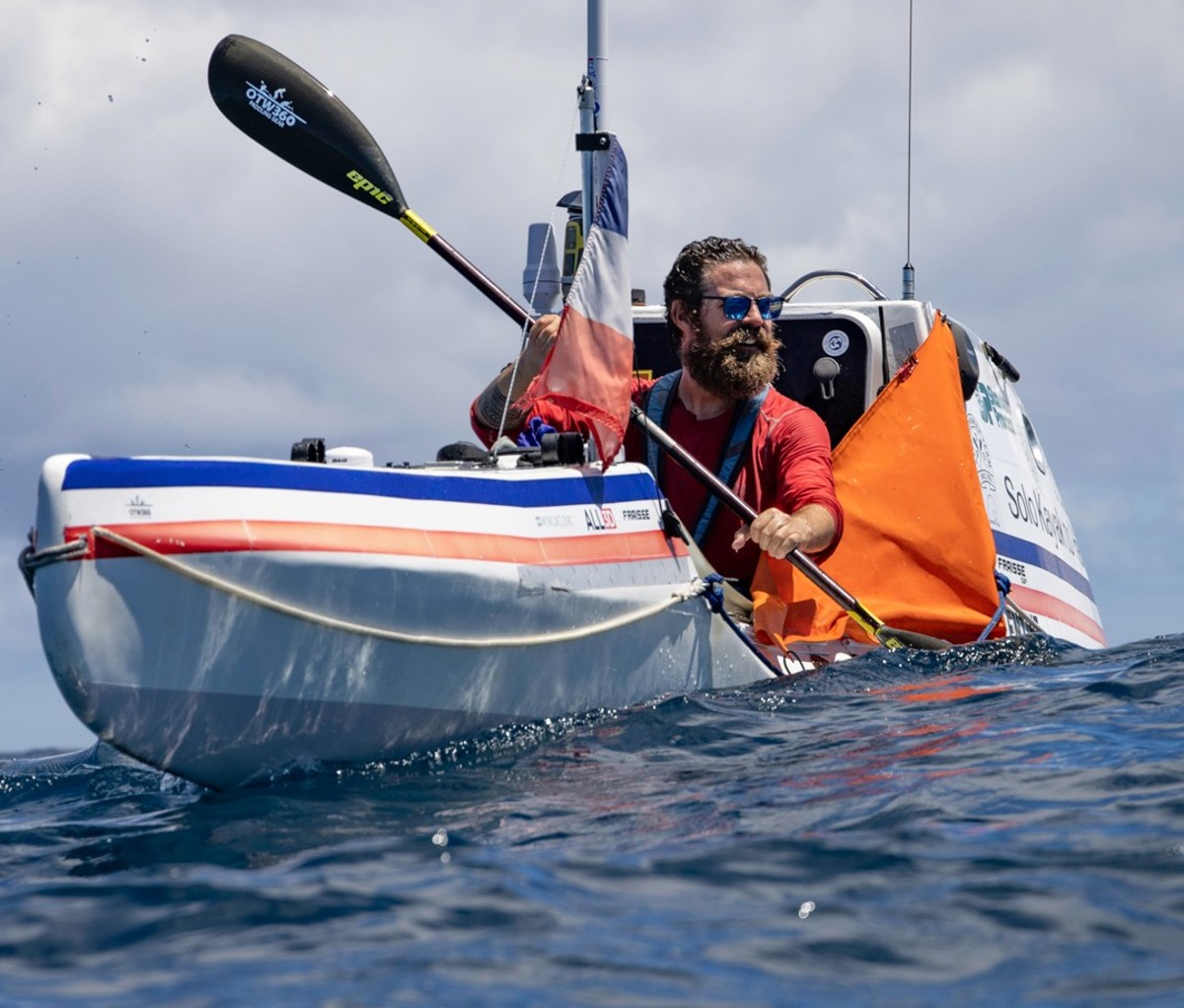 Cyril Derreumaux kayaking in the Pacific.