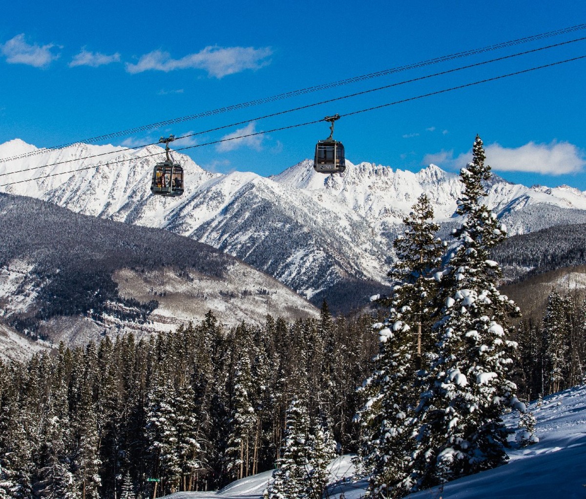 Vail's Eagle Bahn gondola with a mountain backdrop.