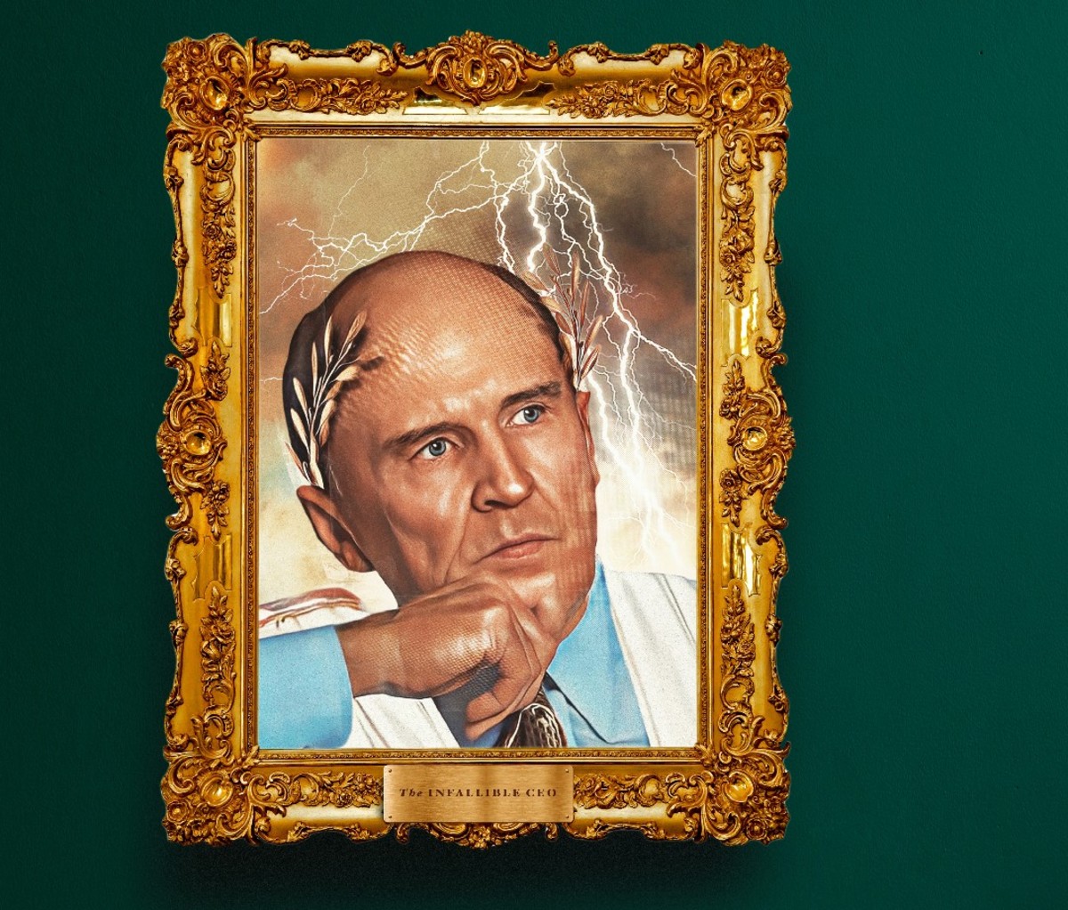 Illustration of Jack Welch in a gold frame.