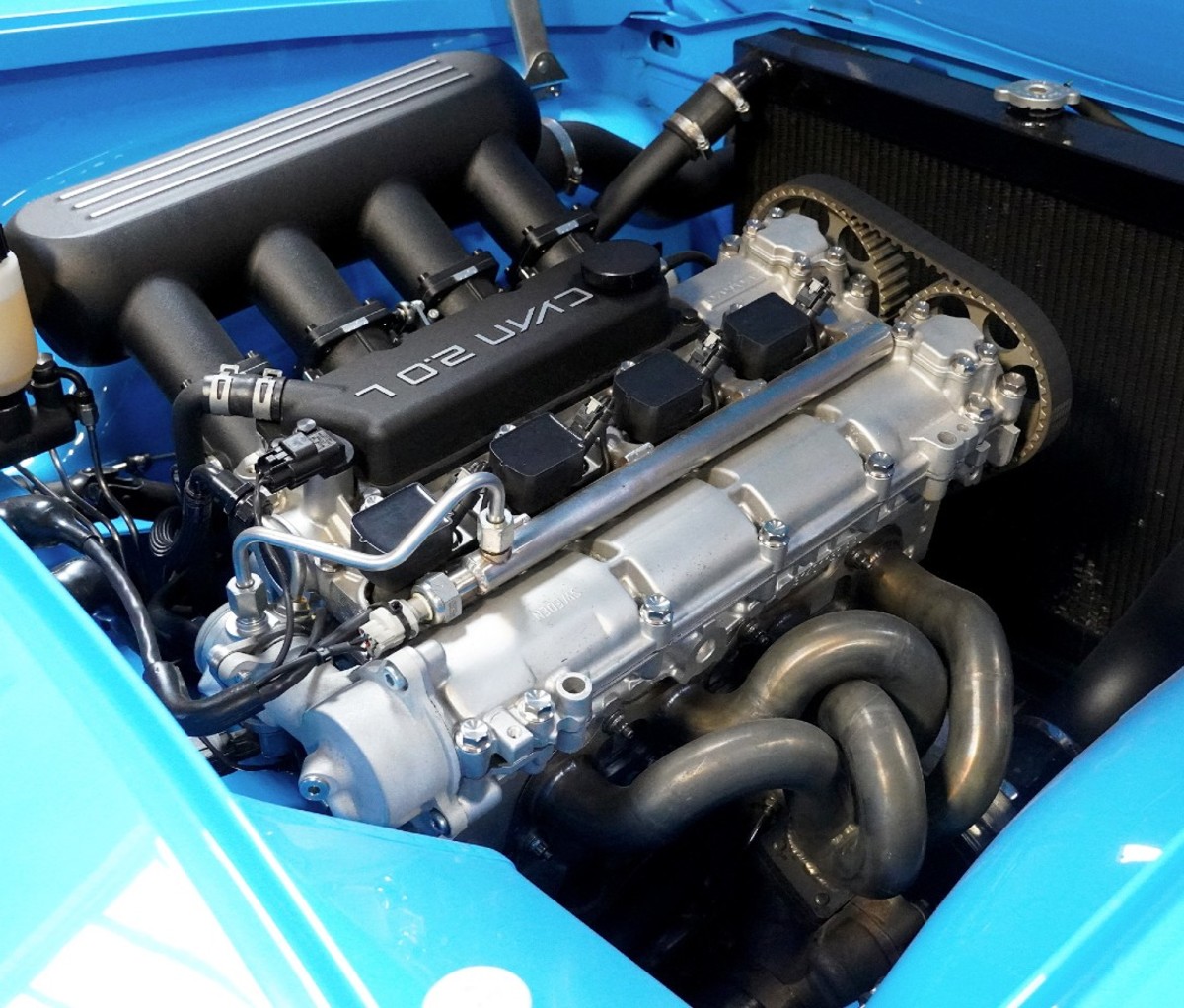 Engine inside blue car