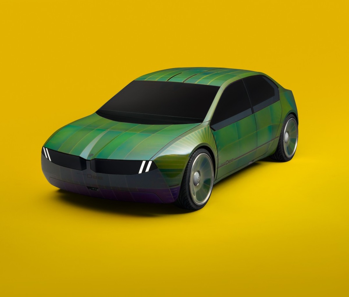 Yellow background with green concept car