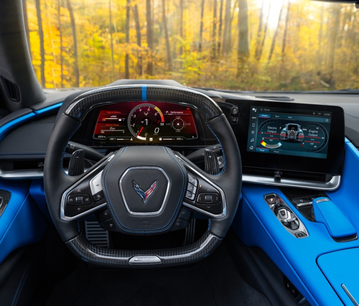 Interior blue dashboard of sports car