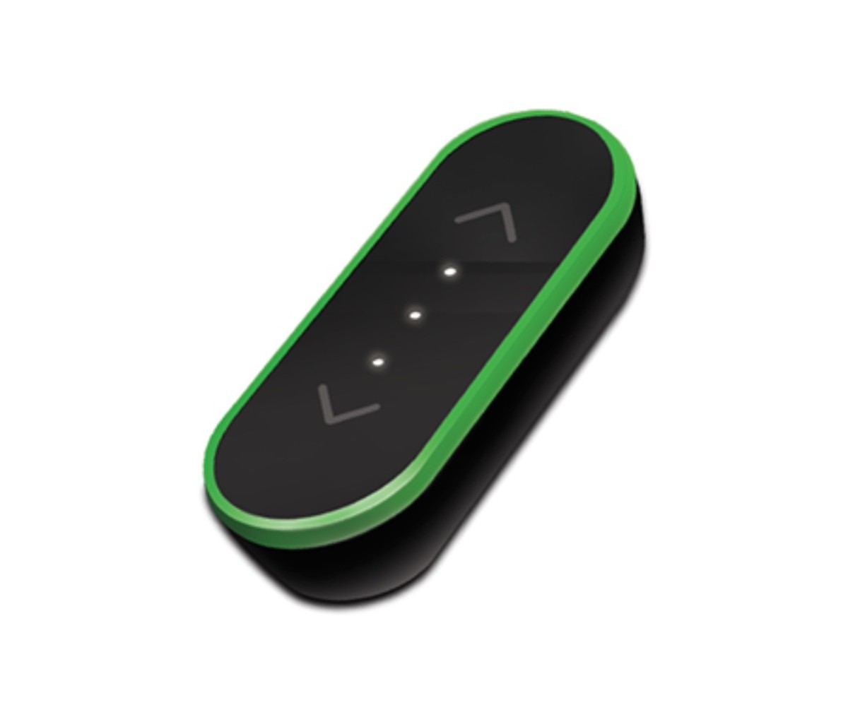 Small black and green digital golf simulator device on a white background.