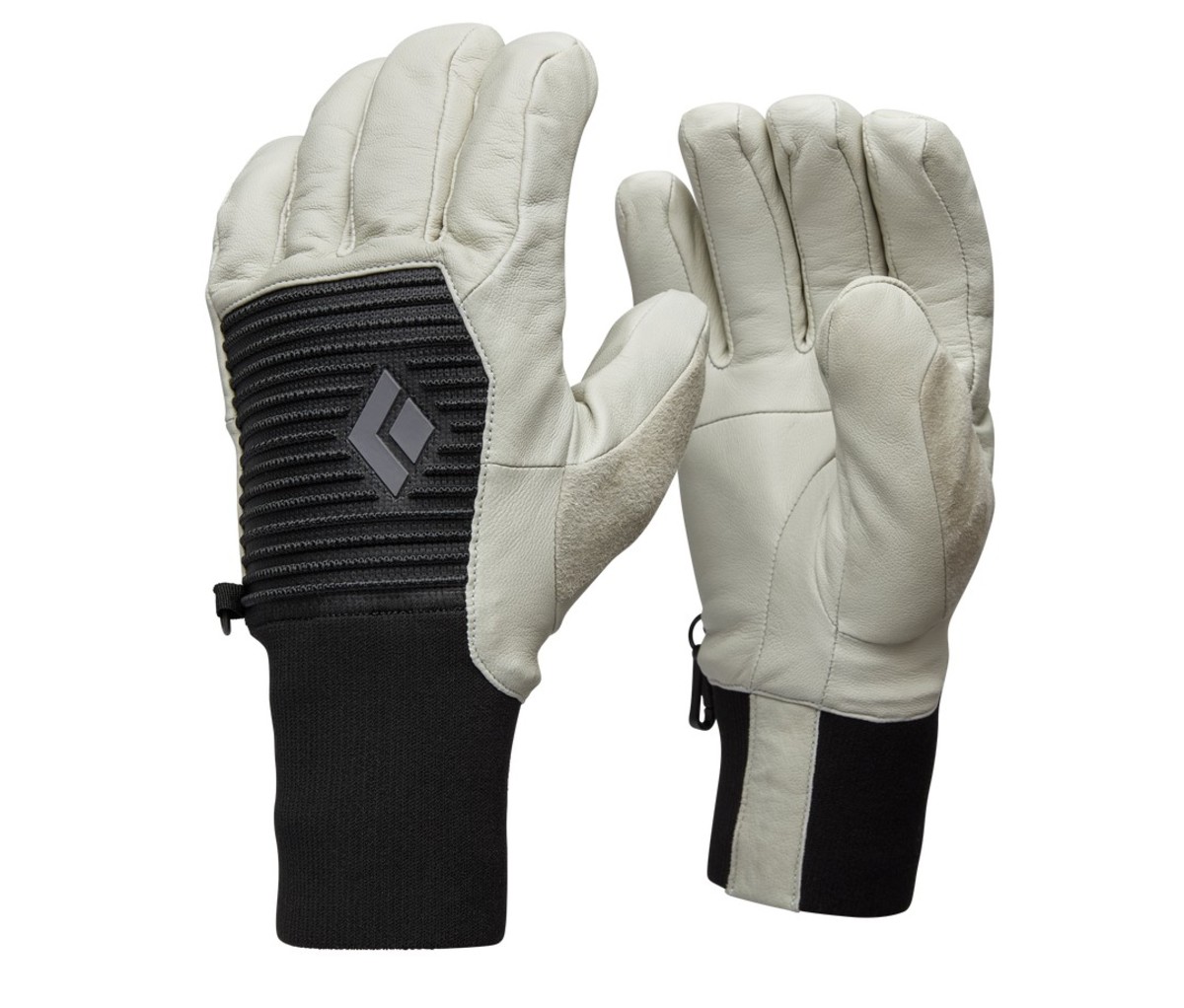 White and black Black Diamond Sessions gloves.